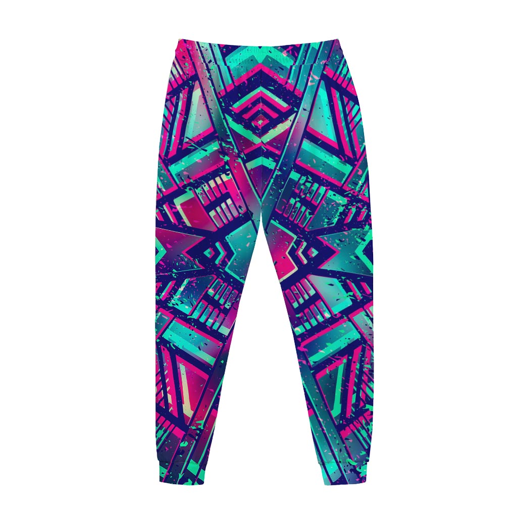 Neon Ethnic Aztec Trippy Print Jogger Pants