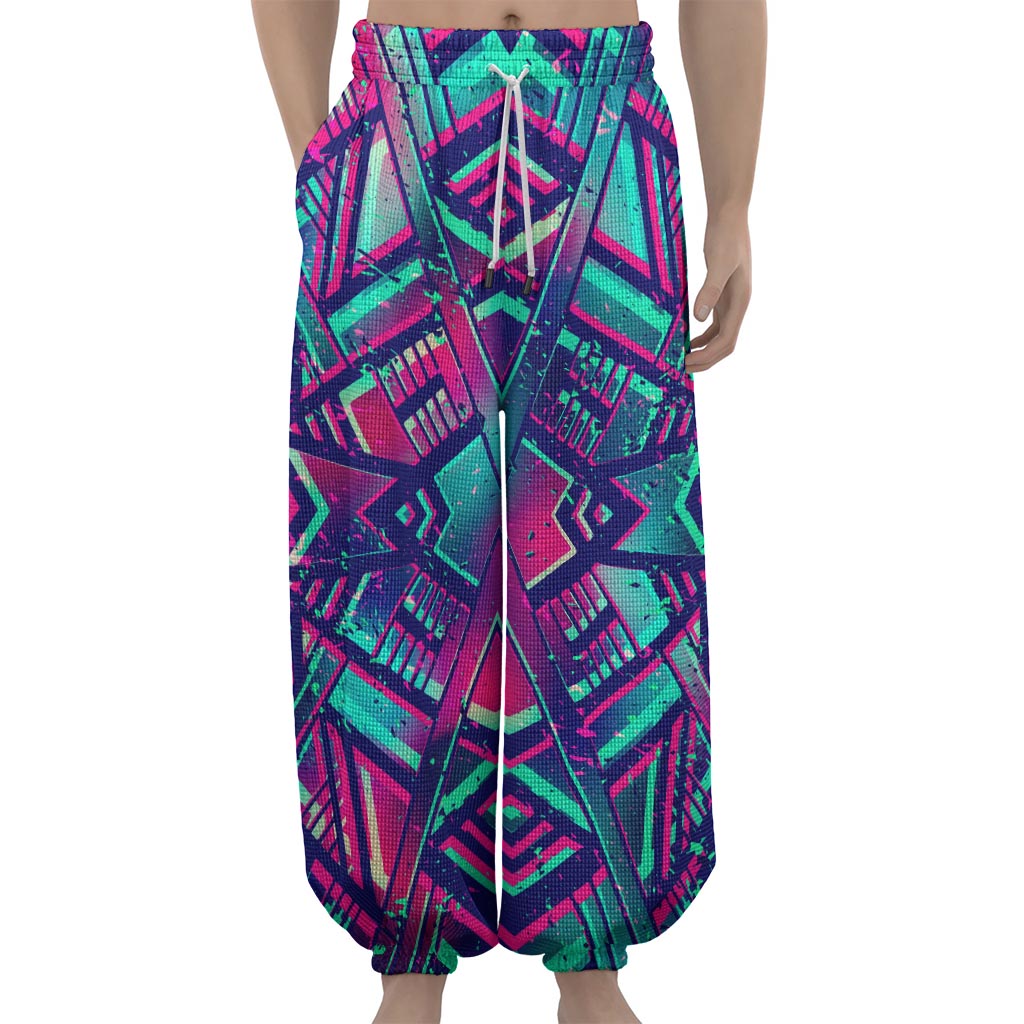 Neon Ethnic Aztec Trippy Print Lantern Pants