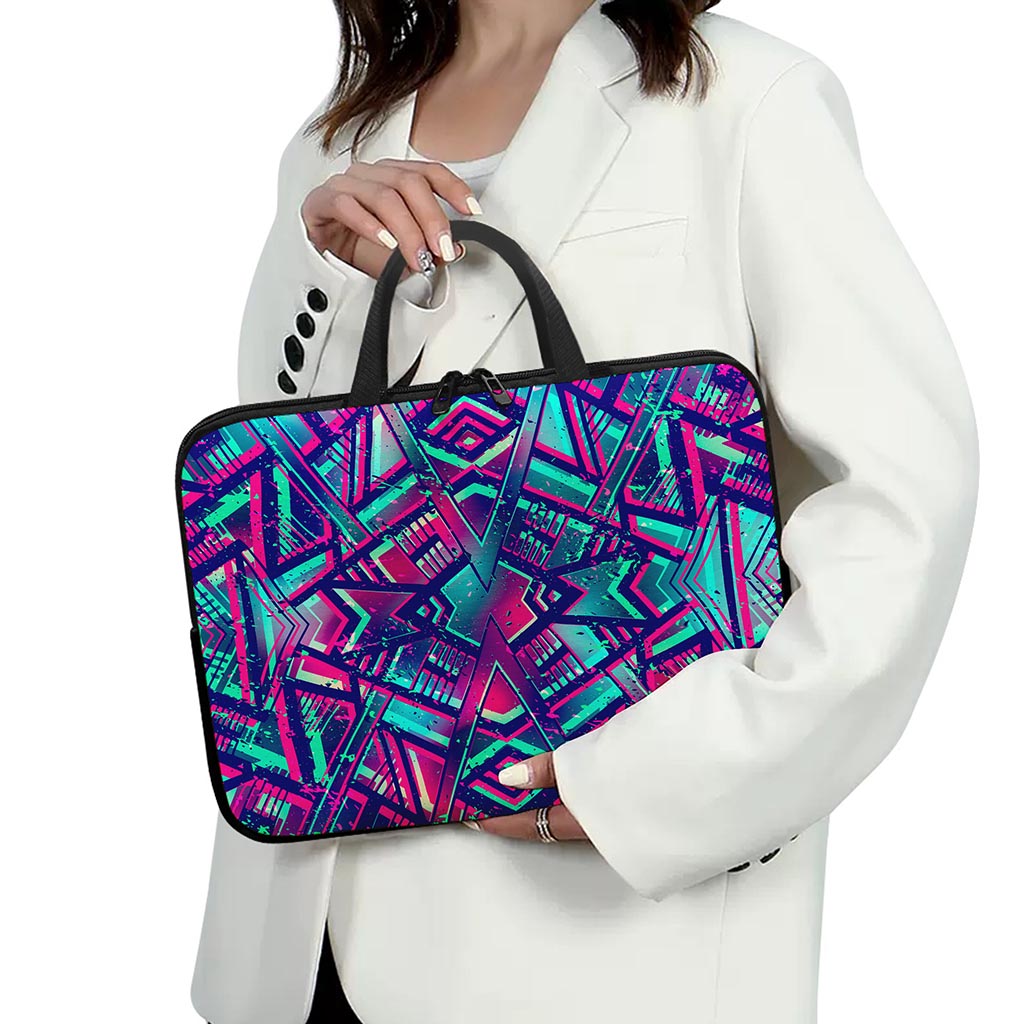 Neon Ethnic Aztec Trippy Print Laptop Sleeve With Handle