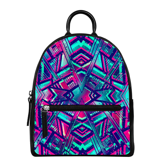 Neon Ethnic Aztec Trippy Print Leather Backpack