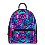 Neon Ethnic Aztec Trippy Print Leather Backpack