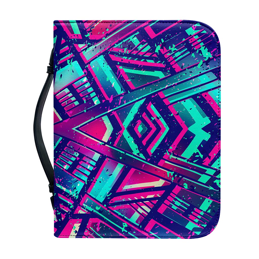 Neon Ethnic Aztec Trippy Print Leather Bible Cover