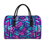 Neon Ethnic Aztec Trippy Print Leather Duffle Bag