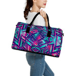 Neon Ethnic Aztec Trippy Print Leather Duffle Bag