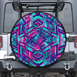 Neon Ethnic Aztec Trippy Print Leather Spare Tire Cover