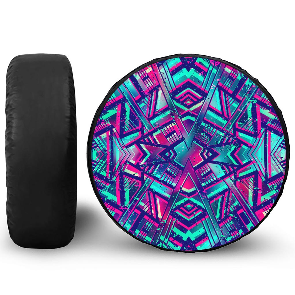 Neon Ethnic Aztec Trippy Print Leather Spare Tire Cover