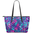 Neon Ethnic Aztec Trippy Print Leather Tote Bag With Zipper