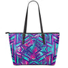 Neon Ethnic Aztec Trippy Print Leather Tote Bag