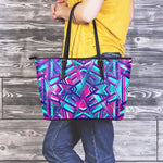 Neon Ethnic Aztec Trippy Print Leather Tote Bag