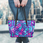 Neon Ethnic Aztec Trippy Print Leather Tote Bag