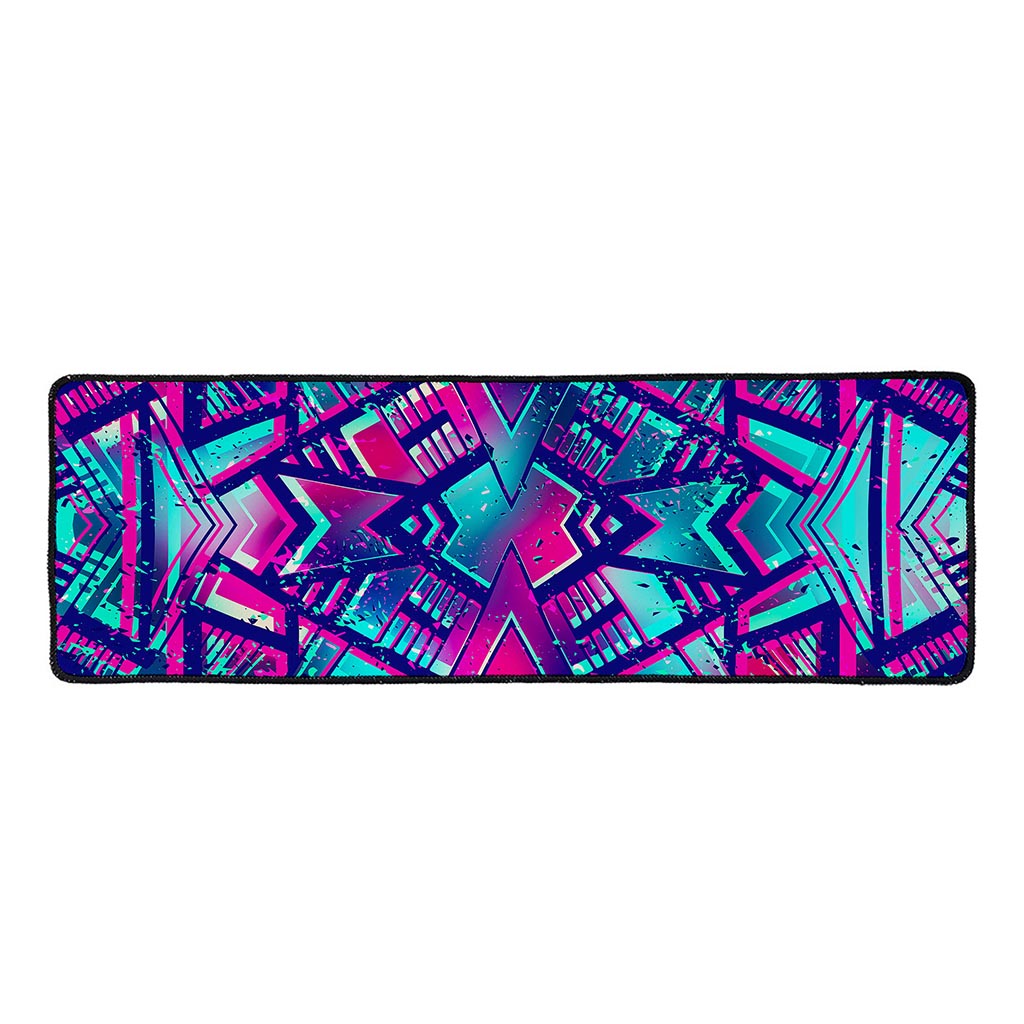 Neon Ethnic Aztec Trippy Print Long Kitchen Mat