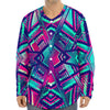 Neon Ethnic Aztec Trippy Print Long Sleeve Baseball Jersey