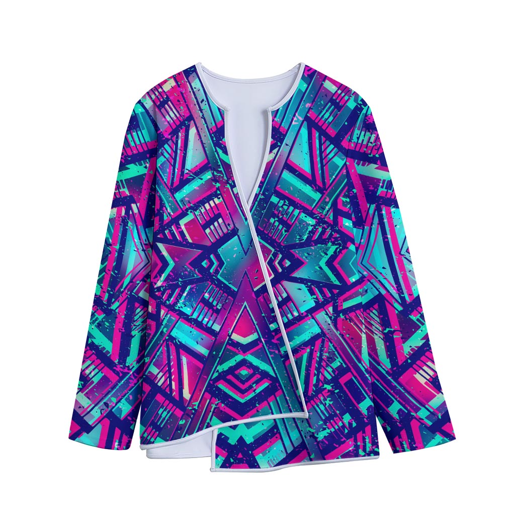 Neon Ethnic Aztec Trippy Print Long Sleeve Short Coat