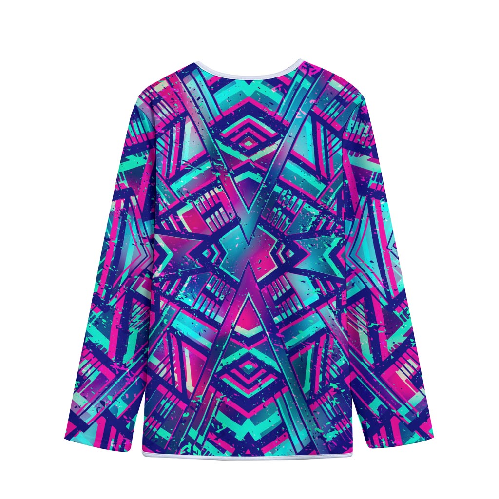 Neon Ethnic Aztec Trippy Print Long Sleeve Short Coat