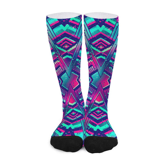 Neon Ethnic Aztec Trippy Print Long Socks