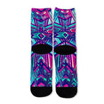 Neon Ethnic Aztec Trippy Print Long Socks