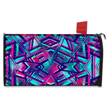 Neon Ethnic Aztec Trippy Print Mailbox Cover