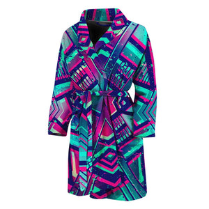 Neon Ethnic Aztec Trippy Print Men's Bathrobe