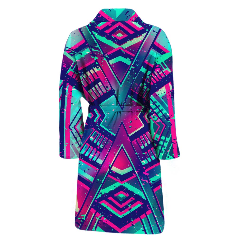 Neon Ethnic Aztec Trippy Print Men's Bathrobe