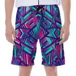 Neon Ethnic Aztec Trippy Print Men's Beach Shorts