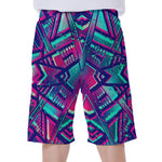 Neon Ethnic Aztec Trippy Print Men's Beach Shorts