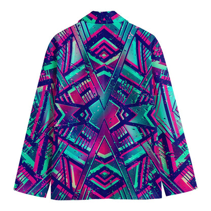 Neon Ethnic Aztec Trippy Print Men's Blazer