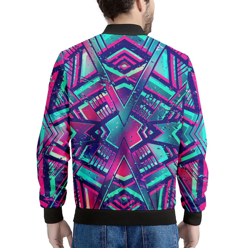 Neon Ethnic Aztec Trippy Print Men's Bomber Jacket