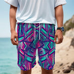 Neon Ethnic Aztec Trippy Print Men's Cargo Shorts