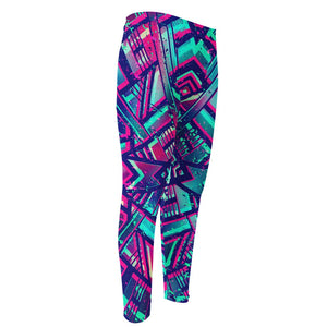 Neon Ethnic Aztec Trippy Print Men's Compression Pants