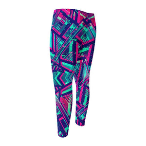 Neon Ethnic Aztec Trippy Print Men's Compression Pants