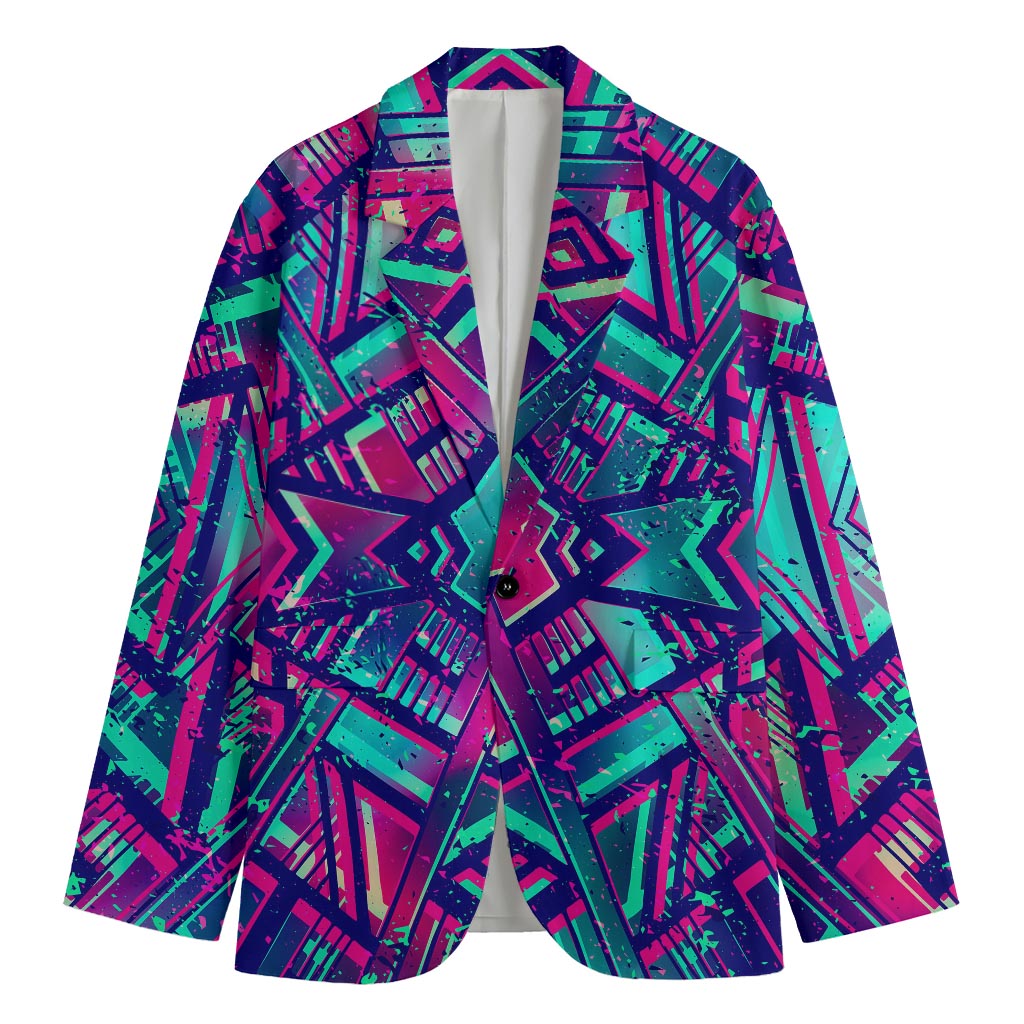 Neon Ethnic Aztec Trippy Print Men's Cotton Blazer