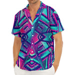 Neon Ethnic Aztec Trippy Print Men's Deep V-Neck Shirt