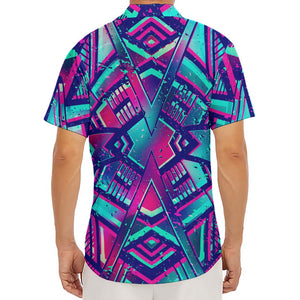 Neon Ethnic Aztec Trippy Print Men's Deep V-Neck Shirt