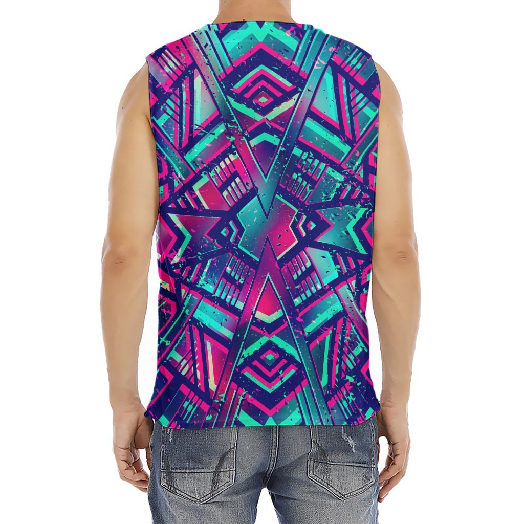 Neon Ethnic Aztec Trippy Print Men's Fitness Tank Top