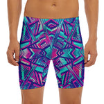 Neon Ethnic Aztec Trippy Print Men's Long Boxer Briefs