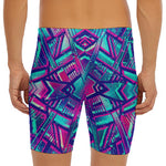 Neon Ethnic Aztec Trippy Print Men's Long Boxer Briefs