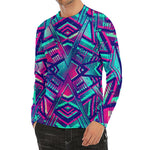Neon Ethnic Aztec Trippy Print Men's Long Sleeve Rash Guard