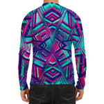 Neon Ethnic Aztec Trippy Print Men's Long Sleeve Rash Guard