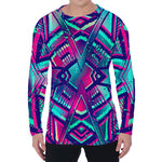 Neon Ethnic Aztec Trippy Print Men's Long Sleeve T-Shirt
