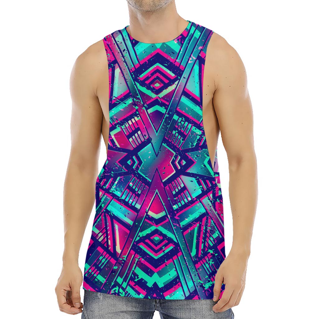 Neon Ethnic Aztec Trippy Print Men's Muscle Tank Top