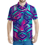 Neon Ethnic Aztec Trippy Print Men's Polo Shirt
