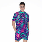 Neon Ethnic Aztec Trippy Print Men's Rompers