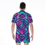 Neon Ethnic Aztec Trippy Print Men's Rompers