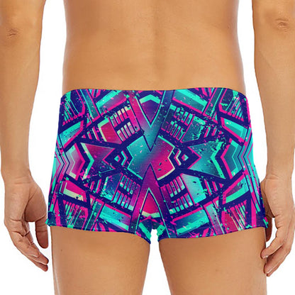 Neon Ethnic Aztec Trippy Print Men's Short Boxer Briefs