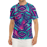 Neon Ethnic Aztec Trippy Print Men's Short Sleeve Rash Guard