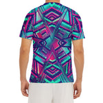 Neon Ethnic Aztec Trippy Print Men's Short Sleeve Rash Guard
