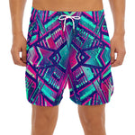 Neon Ethnic Aztec Trippy Print Men's Split Running Shorts