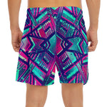 Neon Ethnic Aztec Trippy Print Men's Split Running Shorts