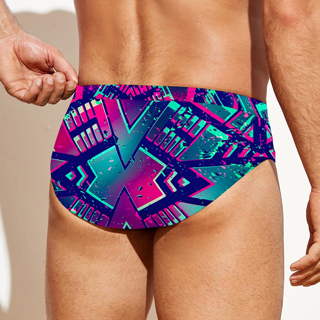 Neon Ethnic Aztec Trippy Print Men's Swim Briefs