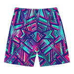 Neon Ethnic Aztec Trippy Print Men's Swim Trunks